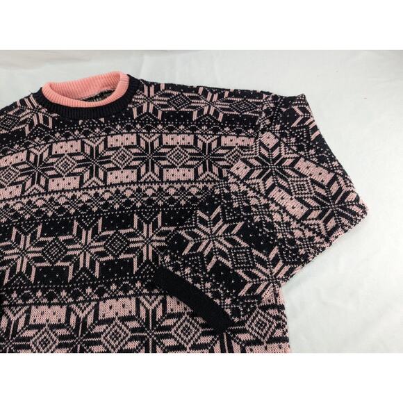 Vtg Gitano Plus Pink Black 44/24W Made in USA Geometric‎ Acrylic Sweater - Picture 5 of 11